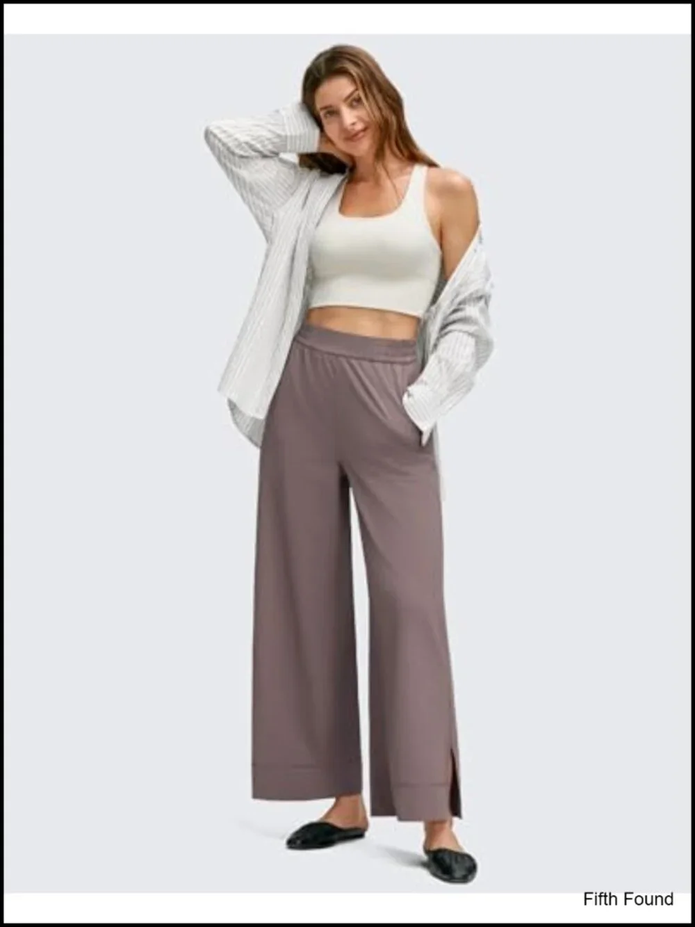 Lightweight Wide Leg Ankle Pants with Pockets 7/8 Length Stretchy Yoga Travel
